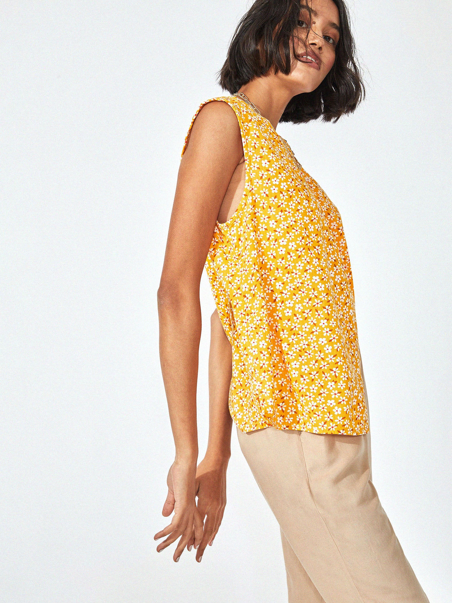 Yellow Floral Button Down Top
