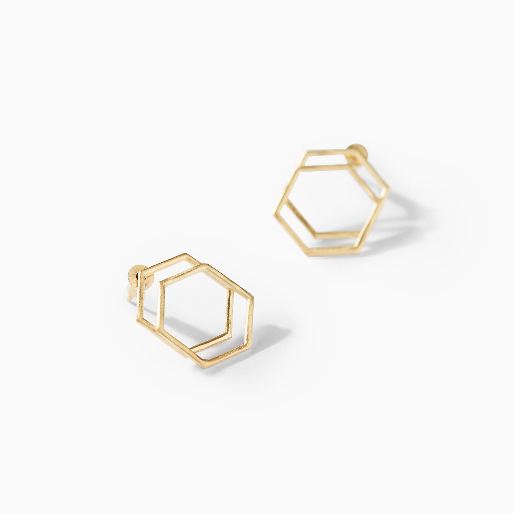 Gold Matte Dual Hexagon Earrings