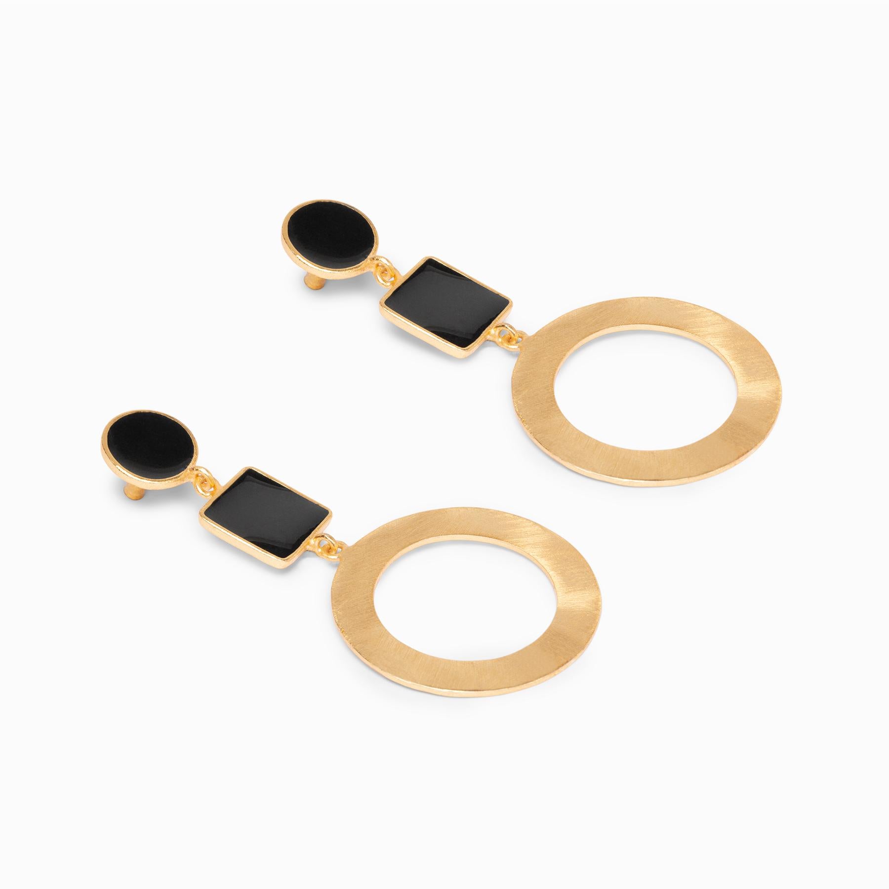 Gold Matte Enamel Circle Earrings