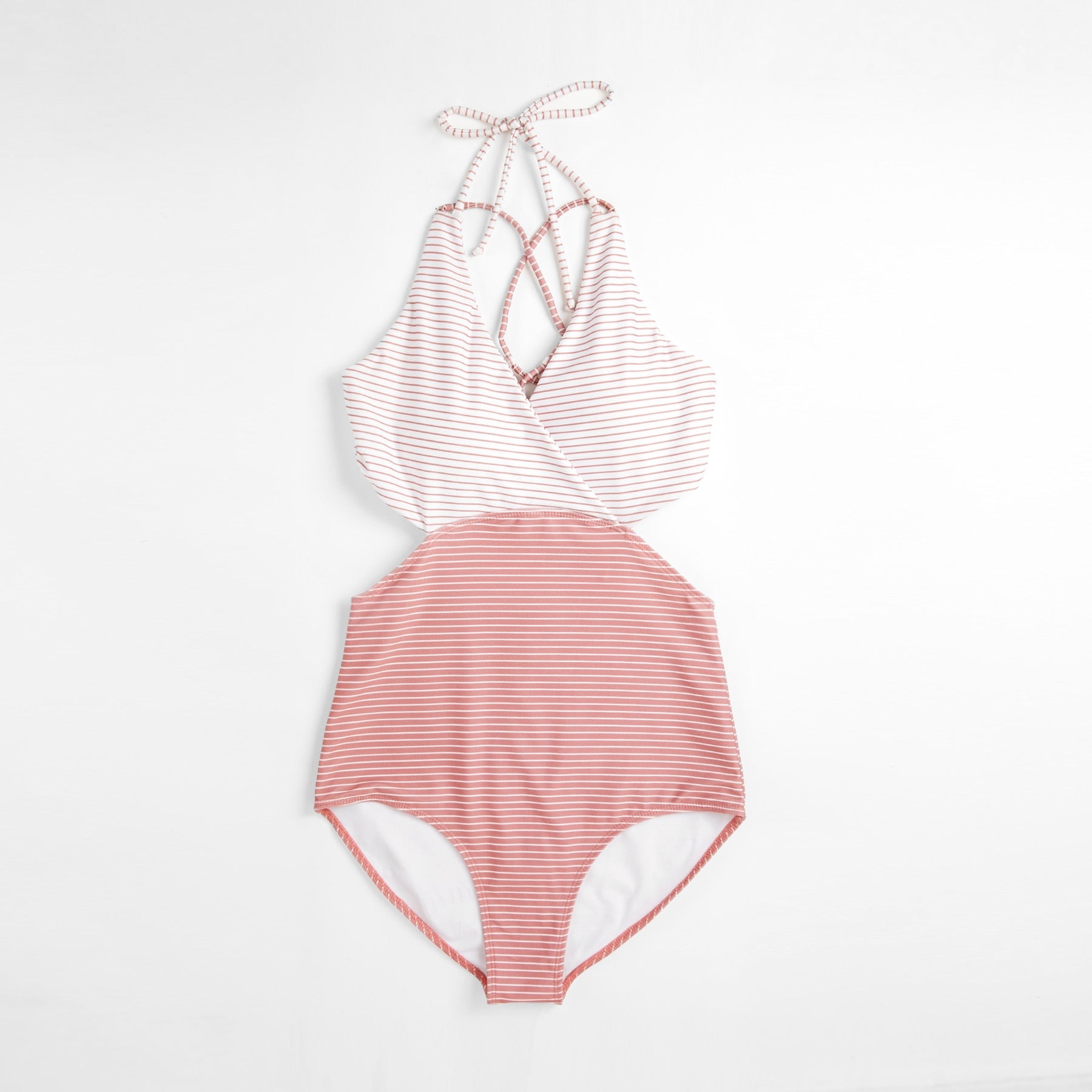 Rose Striped Cut Out Swimsuit
