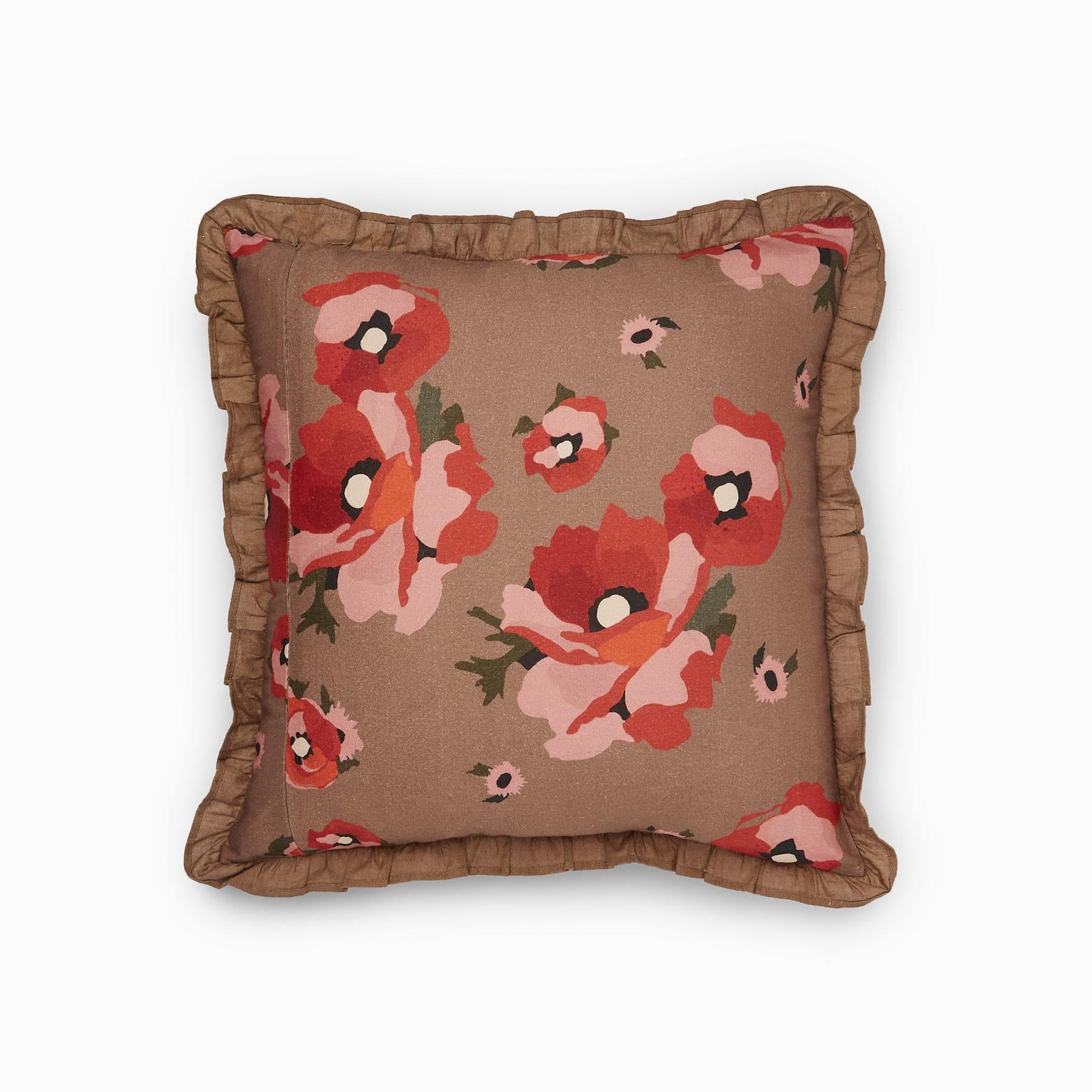Mocha Bloom Ruffle Cushion Cover