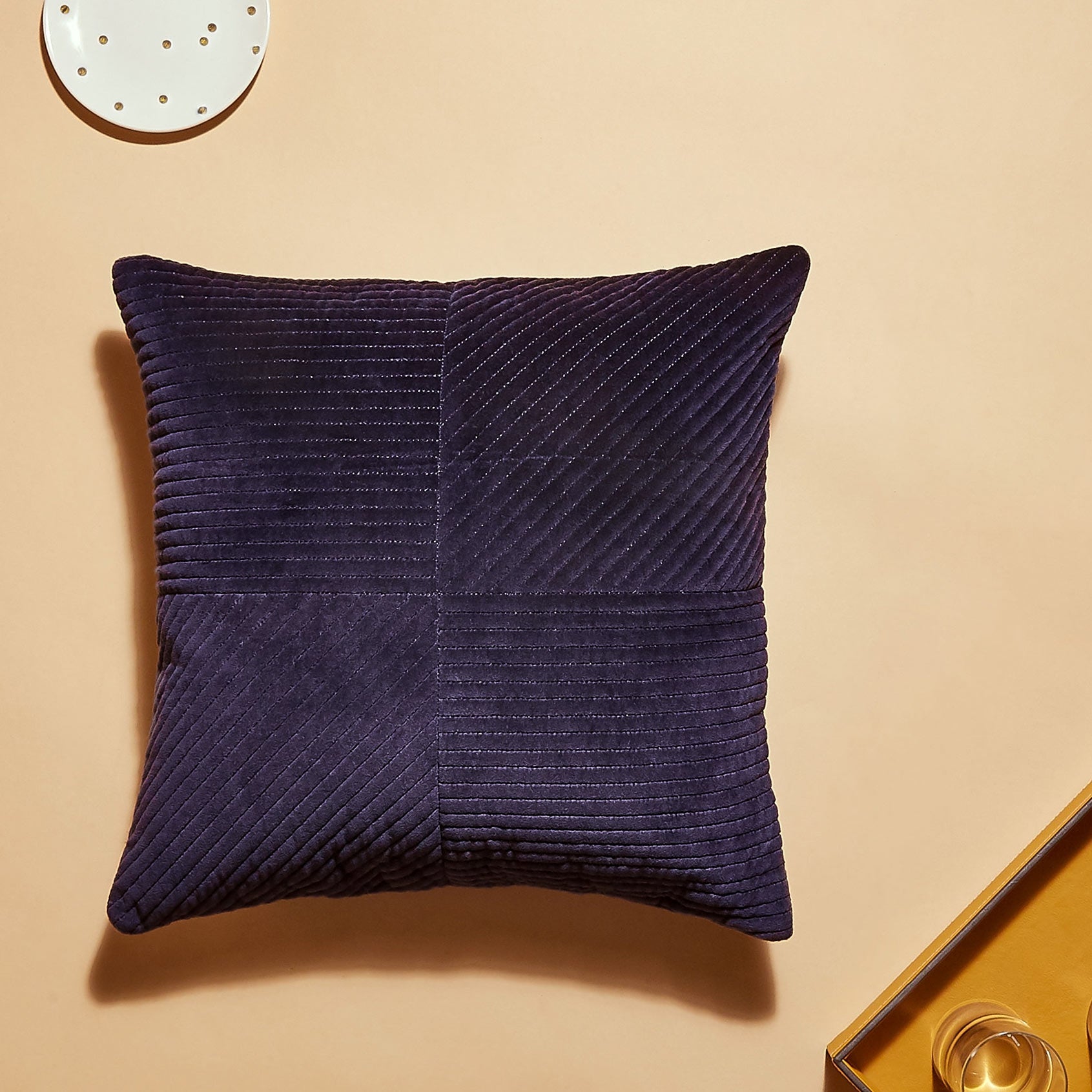 Navy Velvet Quilted Cushion Cover
